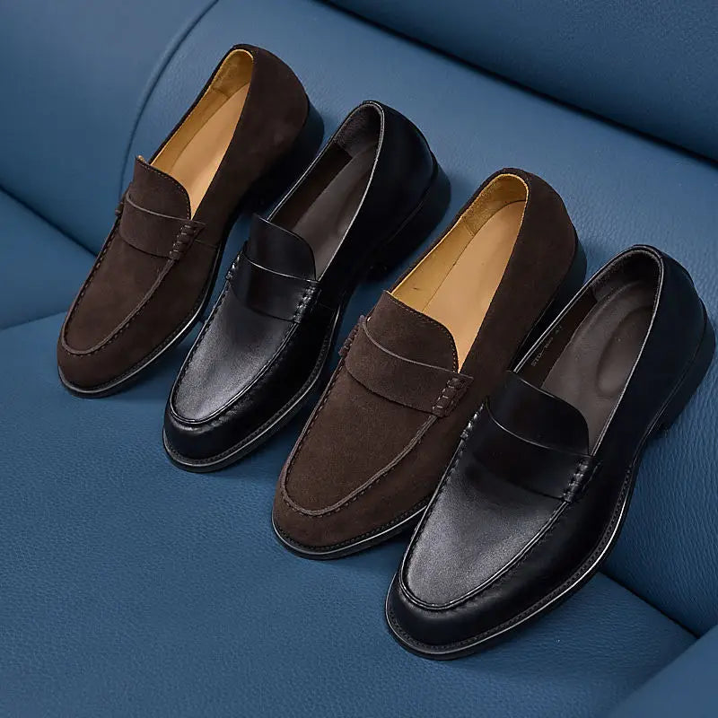 Mocassins masculinos de couro bovino genuíno de alta qualidade, elegantes, estilo náutico, pretos, clássicos, retrô, para escritório.