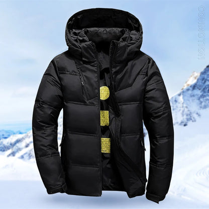 Pato branco para baixo jaqueta masculina inverno casaco à prova de vento removível boné parkas cor sólida ao ar livre casual com capuz roupas
