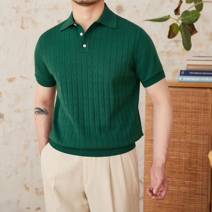 Verão viajando lapela camisa polo de manga curta algodão puro respirável oco retro cavalheiro wear versátil na moda masculina
