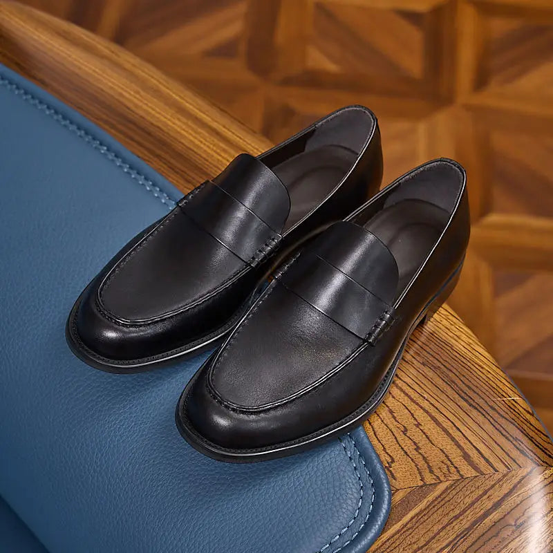 Mocassins masculinos de couro bovino genuíno de alta qualidade, elegantes, estilo náutico, pretos, clássicos, retrô, para escritório.