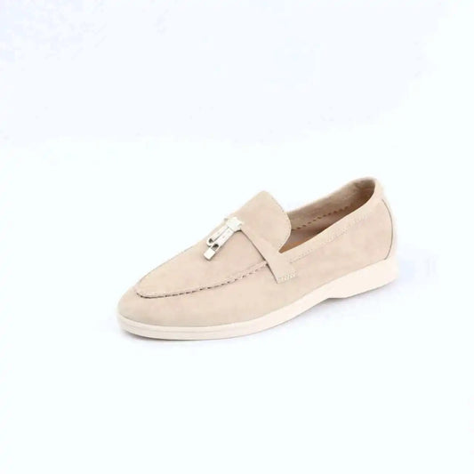 Mocassins Femininos de Camurça Sem Logo, Design de Luxo, Sapatos Casuais Confortáveis para Mulheres, Calçados Planos para o Verão
