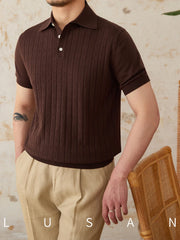 Verão viajando lapela camisa polo de manga curta algodão puro respirável oco retro cavalheiro wear versátil na moda masculina