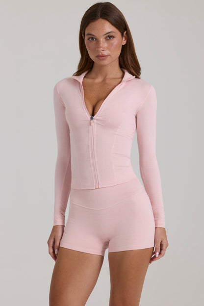 Soft Active Zip-Up Jacket in Blush Marl