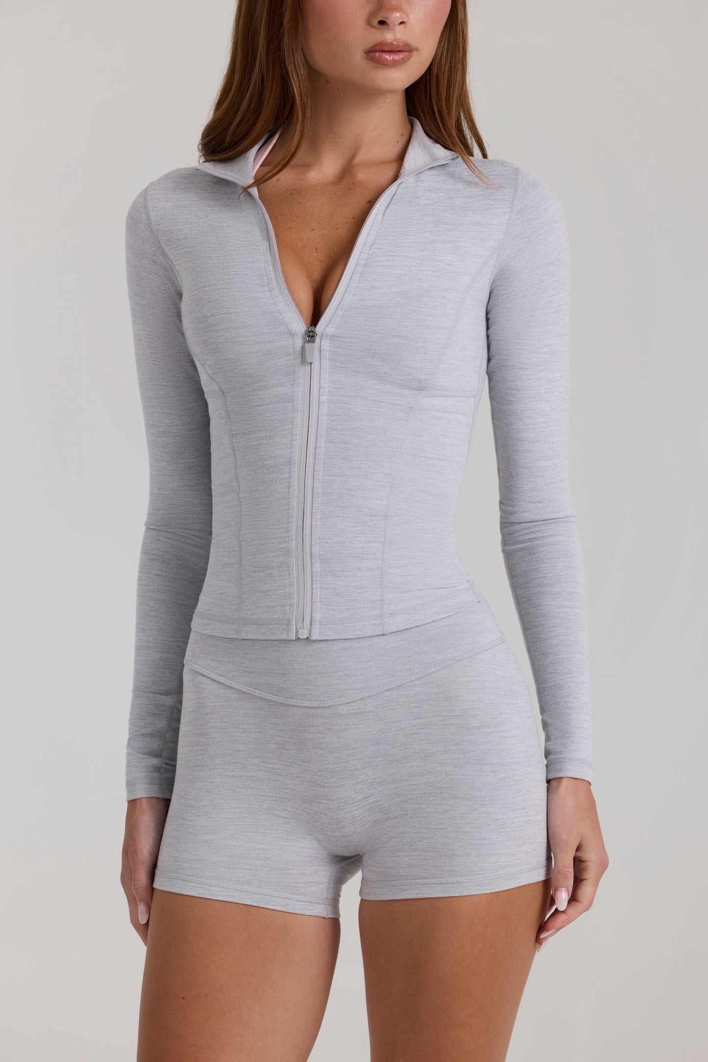 Soft Active Zip-Up Jacket in Grey Marl