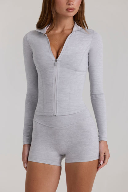 Soft Active Zip-Up Jacket in Grey Marl
