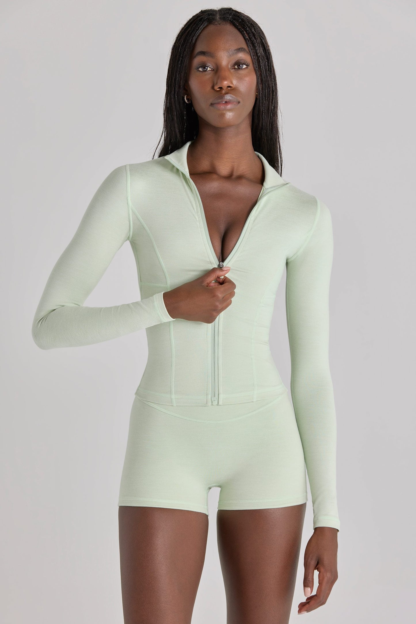 Soft Active Zip-Up Jacket in Sage Marl