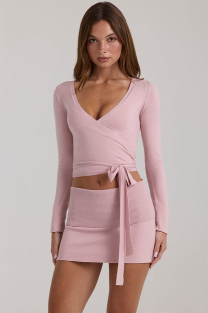 Soft Knit Wrap Top in Blush