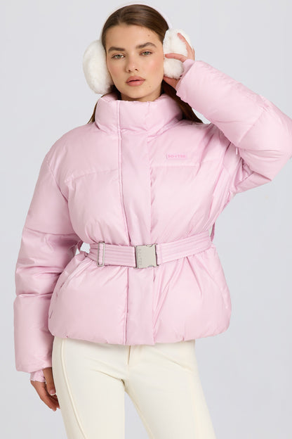 Waterproof Belted Oversized Ski Jacket in Powder Pink