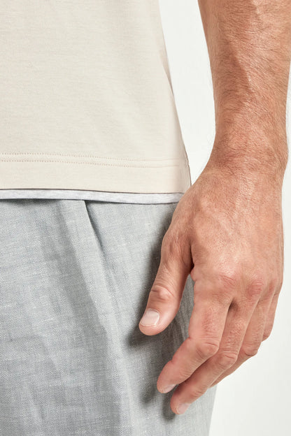 Beige cotton t-shirt with collar detail - Made in Italy