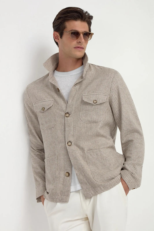 Beige houndstooth safari jacket - Made in Italy