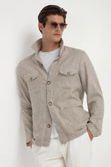 Beige houndstooth safari jacket - Made in Italy