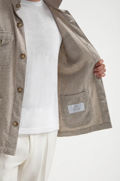 Beige houndstooth safari jacket - Made in Italy