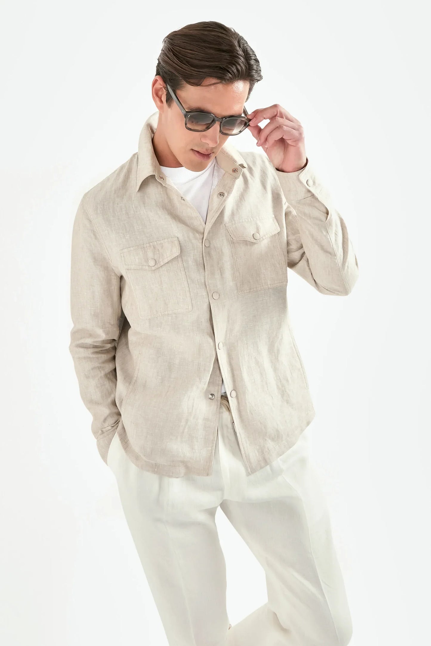 Beige linen overshirt - Made in Italy