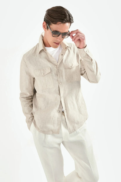 Beige linen overshirt - Made in Italy