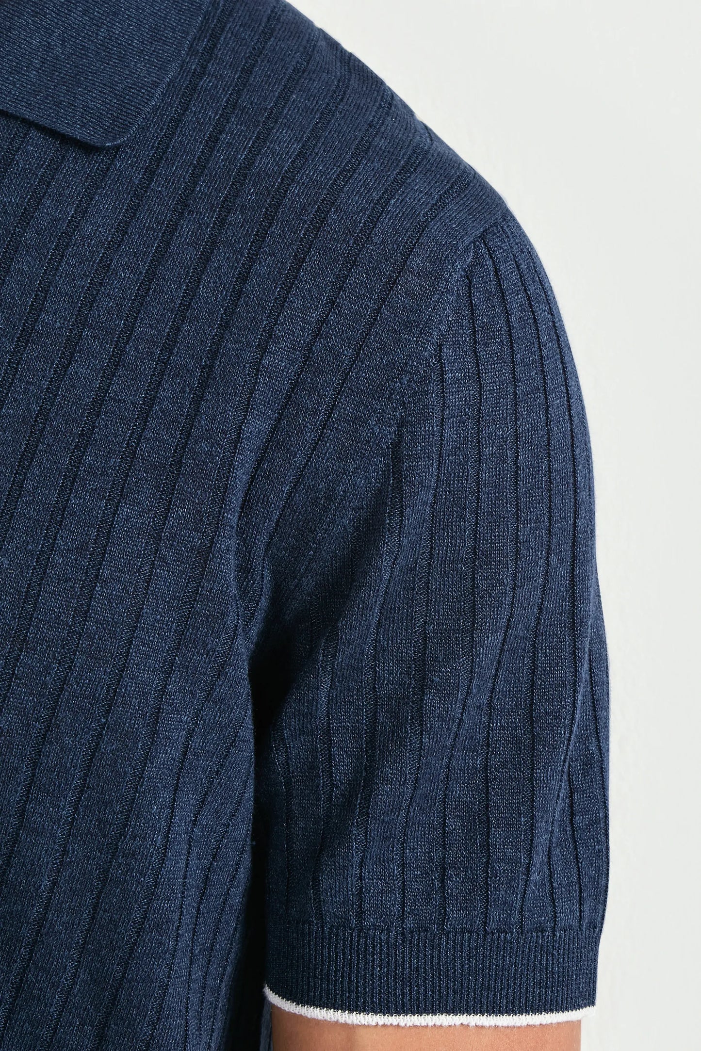 Blue cotton and linen ribbed polo - Made in Italy