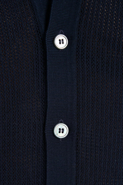 Blue knitted polo cardigan - Made in Italy