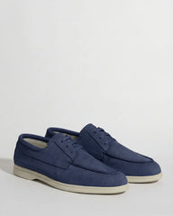Blue nabuk boat loafers - Made in Italy