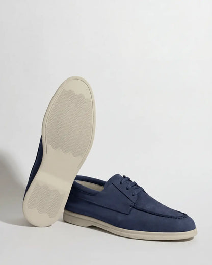 Blue nabuk boat loafers - Made in Italy