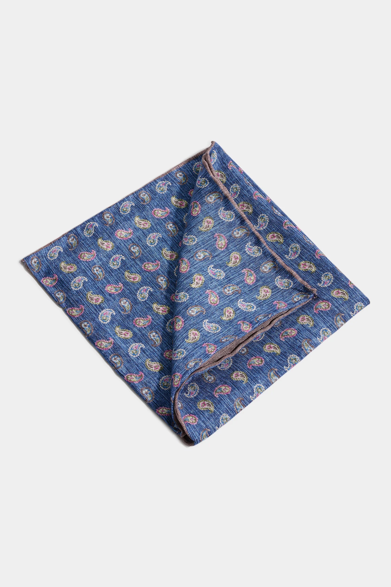 Blue paisley pocket square - Made in Italy