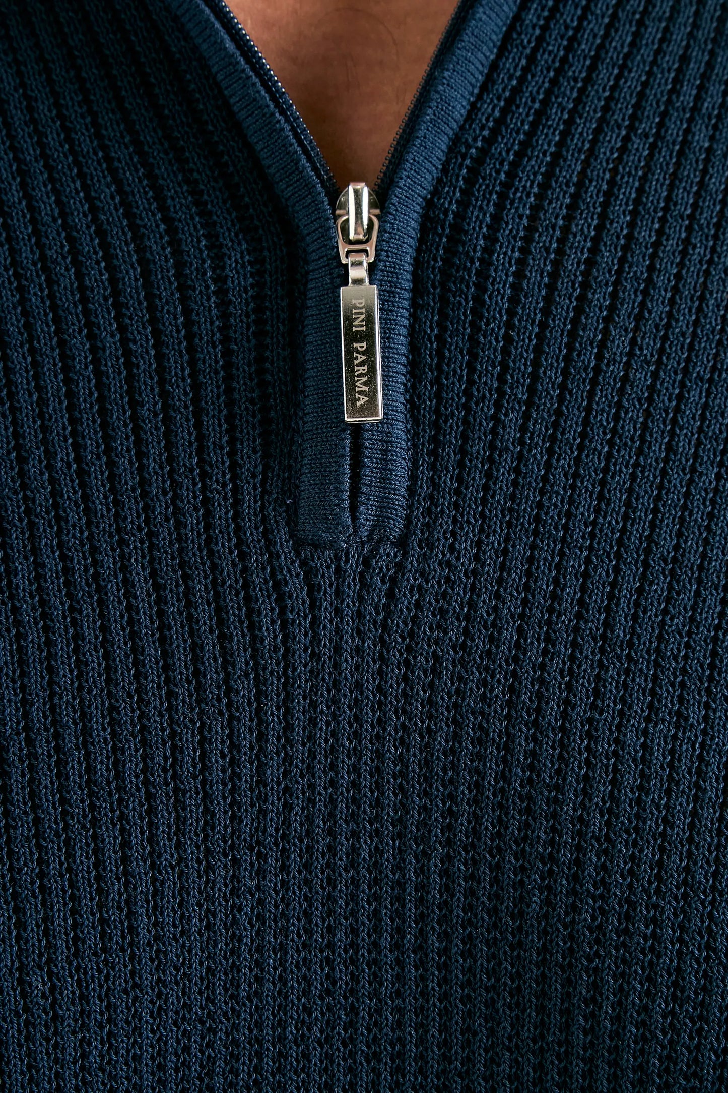 Blue ribbed zipped polo - Made in Italy