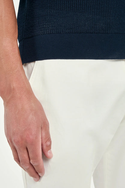 Blue ribbed zipped polo - Made in Italy