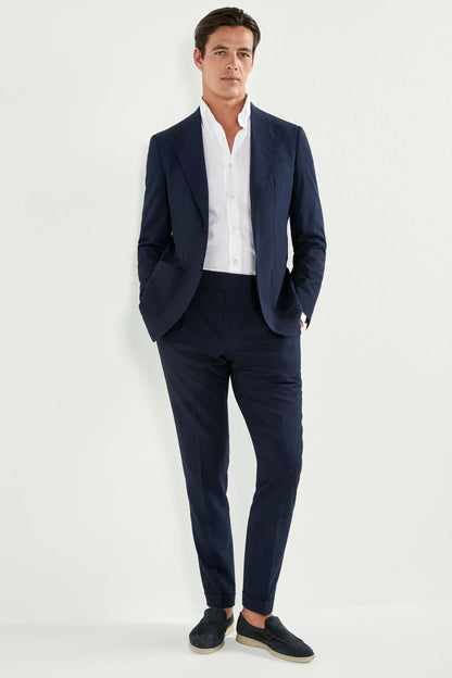 Blue wool and silk seersucker suit - Made in Italy