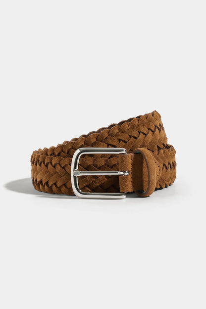 Cognac braided suede belt - Made in Italy