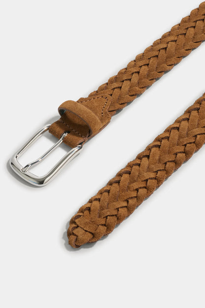Cognac braided suede belt - Made in Italy