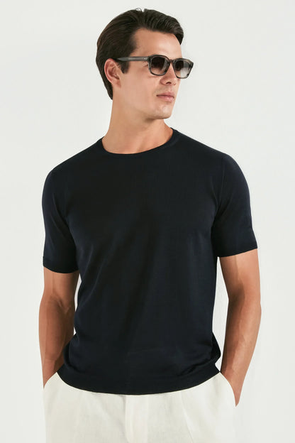 Dark navy wool t-shirt - Made in Italy