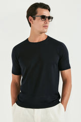 Dark navy wool t-shirt - Made in Italy