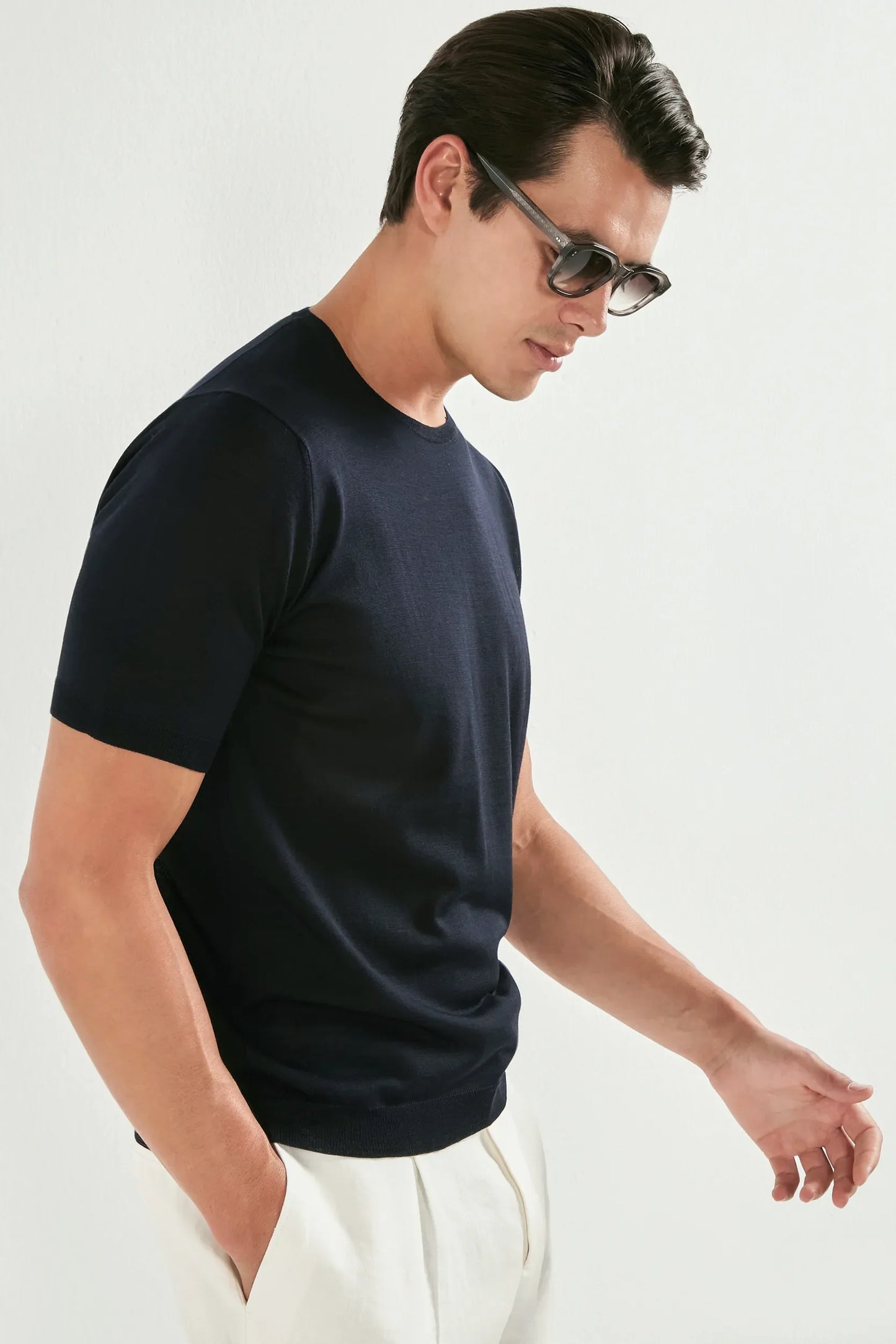 Dark navy wool t-shirt - Made in Italy