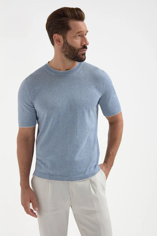 Dusty blue knitted t-shirt - Made in Italy