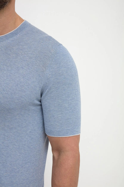 Dusty blue knitted t-shirt - Made in Italy