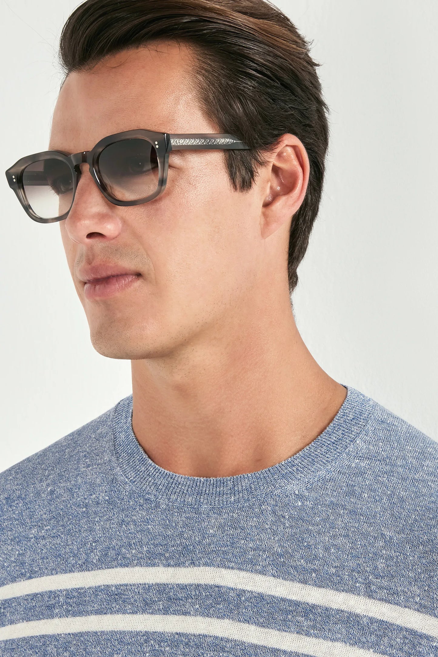 Dusty blue striped linen t-shirt - Made in Italy
