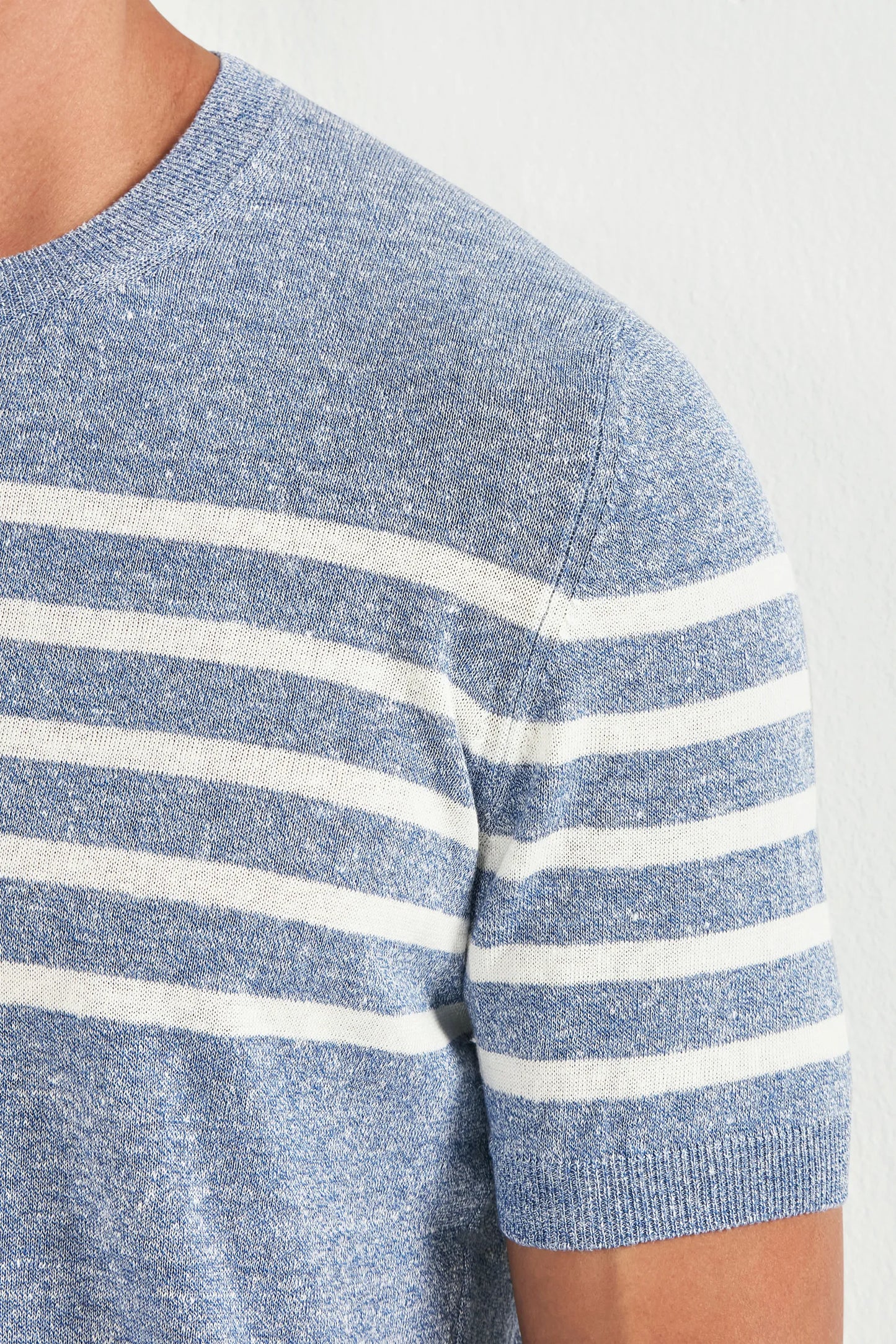 Dusty blue striped linen t-shirt - Made in Italy
