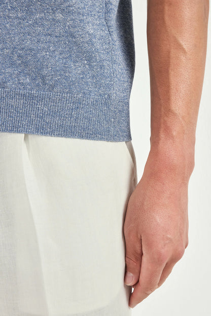 Dusty blue striped linen t-shirt - Made in Italy