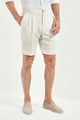Ecru striped linen relaxed shorts - Made in Italy