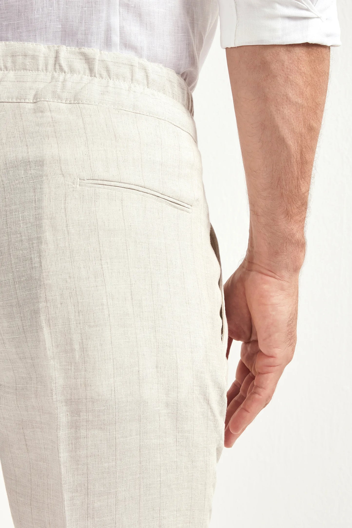 Ecru striped linen relaxed shorts - Made in Italy