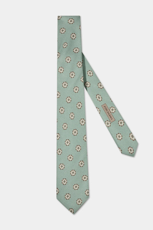 Green macro fancy silk tie - Made in Italy