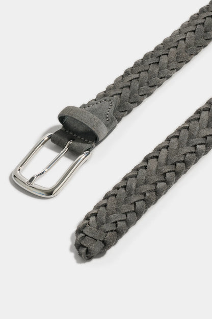 Grey braided suede belt - Made in Italy