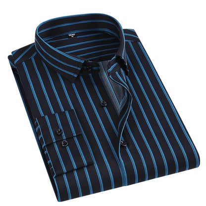 Men's Classic Stripe Satin Long Sleeve Shirt Breathable Business Office Dress for Autumn Season