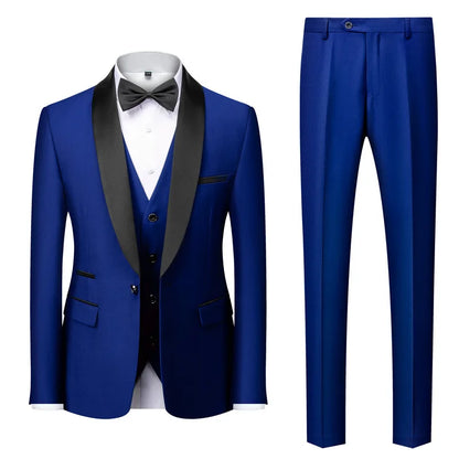 Grooms Single Breasted 3-Piece Suit Shawl Lapel Collar Dress Formal Men's Suit for Wedding Dinner
