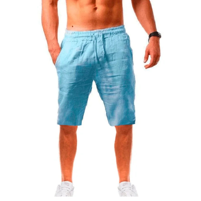 Calções de linho e algodão para homem, novos, respiráveis, de cor sólida, para o verão, ideais para fitness e uso urbano, tamanhos S-3XL