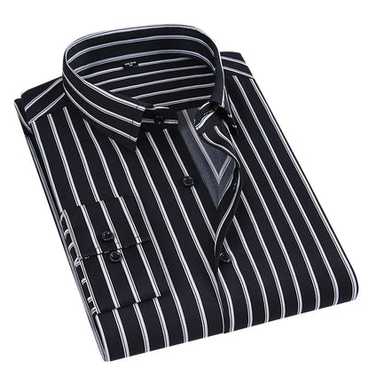 Men's Classic Stripe Satin Long Sleeve Shirt Breathable Business Office Dress for Autumn Season