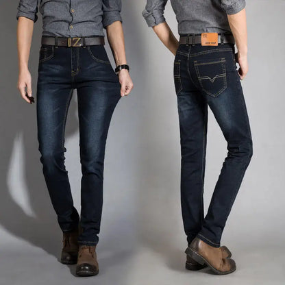 Calças de trabalho masculinas estilo casual, com elastano e alta resistência, disponíveis em tamanhos grandes (plus size) e modelos personalizados; opções de corte reto ou slim, nas cores preto e azul.