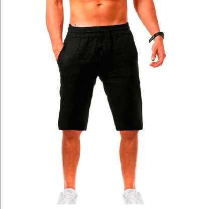 Calções de linho e algodão para homem, novos, respiráveis, de cor sólida, para o verão, ideais para fitness e uso urbano, tamanhos S-3XL