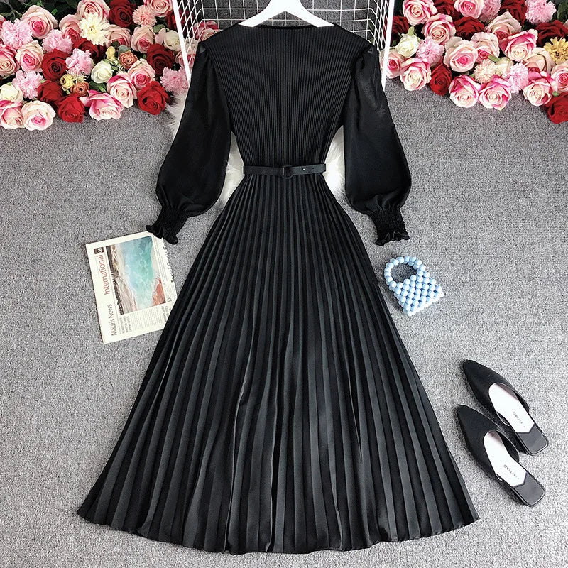 Pleated Dress Pleat and Waisted Slimming Elegant Slightly Mature Style Women's Clothing Spring New Premium Long Casual Dress