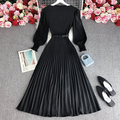 Pleated Dress Pleat and Waisted Slimming Elegant Slightly Mature Style Women's Clothing Spring New Premium Long Casual Dress