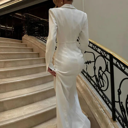 Vestido de festa feminino para primavera/outono, modelo novo, com decote em V, mangas compridas, cintura alta e fenda.
