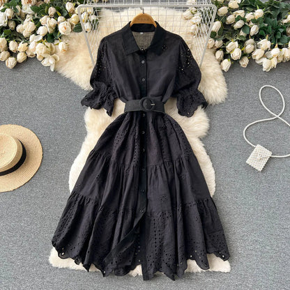 Pleated Dress Pleat and Waisted Slimming Elegant Slightly Mature Style Women's Clothing Spring New Premium Long Casual Dress